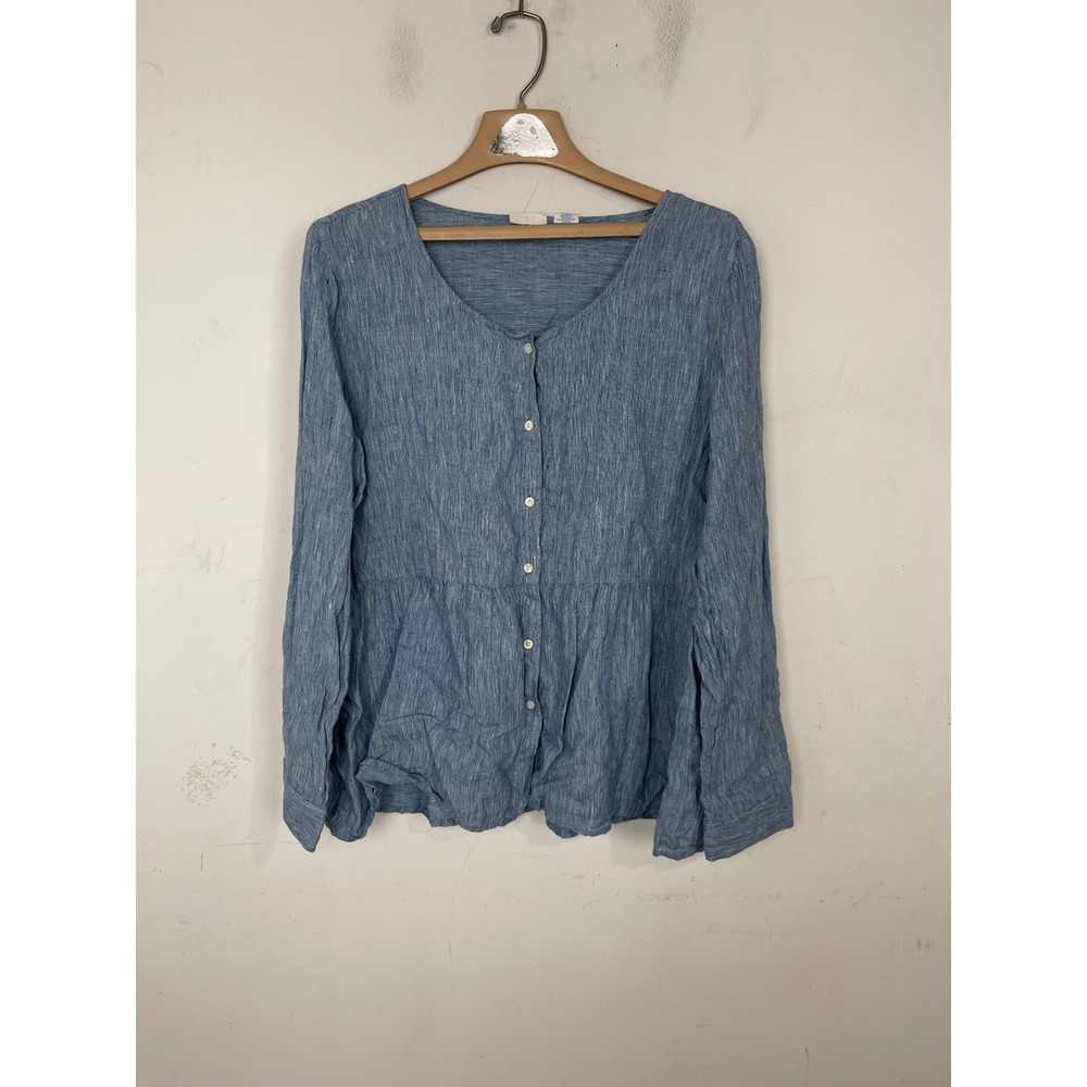 Sigrid Olsen Dusty Blue Button-Front Peplum Blouse